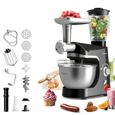 TurboTronic TT-007 / Impastatrice da cucina - Mixer da cucina verticale - Robot da cucina - Food processor - 5 Litri - 2000W - Nero