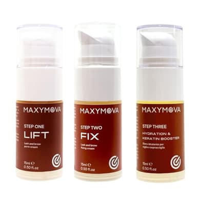 MAXYMOVA Kit Laminazione ciglia e sopracciglia, 3 flaconi step 1,2,3, Per laminazione ciglia lash lift e brow lift, Prodotto professionale, 15ml