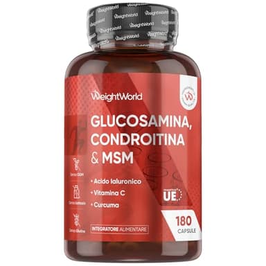 Glucosamina Condroitina MSM, Acido Ialuronico, Vit C e Curcuma, 6 Mesi, Glucosamina Complex, La Vitamina C Contribuisce alla Normale Formazione del Collagene per la Normale Funzione delle Ossa (EFSA)