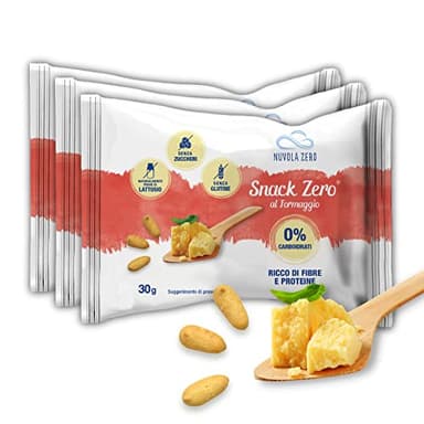 Nuvola Zero - Snack Zero al Formaggio, Snack Proteici Senza Zucchero, Zero Carboidrati, Senza Lattosio, Senza Glutine, Confezione da 3pz. Made in Italy.