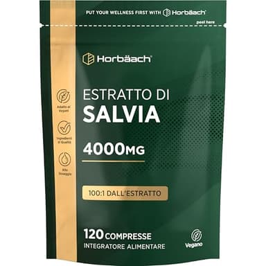 Salvia Menopausa 4000mg | 120 Compresse Vegane | Estratto di Salvia Foglie | Integratore per Vampate | Alto Dosaggio | Sage Leaf Supplement | di Horbaach