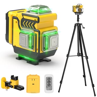 cjumel Livella Laser Autolivellante 4 X 360°, 4D 16 Linee Verde Livello Laser Professionale Multifunzionale Livella laser con 1.6 M Treppiede, Batteria 5400mAh, Telecomando