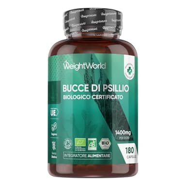 Bucce di Psillio Biologiche, 180 Capsule Vegane, 1400mg per Dose, 3 Mesi, Capsule con Psillio Polvere Bio da Semi di Plantago Ovata, Alternativa alla Psyllium Polvere, Senza Glutine, Prodotto in UE