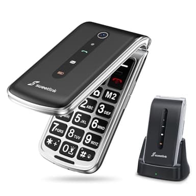 SweetLink Telefono Cellulare per Anziani, Flip Telefoni Cellulari Tasti Grandi, Contatti con Immagini, Base di Ricarica, Pantalla 2.4", Volume Alto, Funzione SOS
