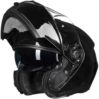 ILM Casco Moto Modulare Doppia Visiera Omologato ECE22.06 Modello 159,Nero Lucido,L