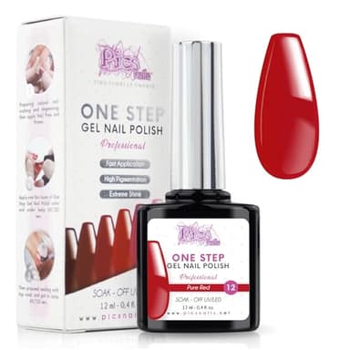 Smalto Semipermanente Unghie One Step Uv/Led 12 ml - Rosso Puro - Smalto Unghie Gel - Unghie Subito Brillanti Con o Senza Base e Top Coat