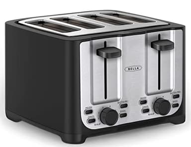BELLA Tostapane a 4 Fette con Spegnimento Automatico, Fessure Extra Larghe e Vassoio Raccogli Briciole Rimovibile e Funzione Annulla, Scongela e Riscalda, Per Pane, Bagel e Waffle, Nero