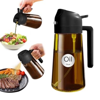 YARRAMATE Spruzzino Olio in Vetro Luce Blocco Scuro Ambrato per Friggitrice Aria 2 in 1, 470 ml Dosatore Bottiglia e Oliera Spray da Cucina, Nebulizzatore per Alimenti (Nero)