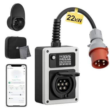dé Wallbox 22kW Trifase 32A con App e Scheda RFID, Colonnina Ricarica Auto Elettrica, Stazione di Ricarica da 11kW, per ID.4 ID.5, Model Y, Model 3, e-up, e-208 e Altri EV e PHEV