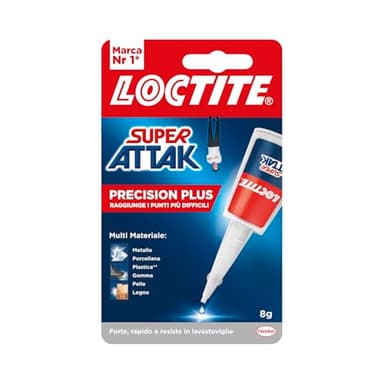 Loctite Super Attak Precision Plus, Colla liquida trasparente con beccuccio extra lungo, Colla attaccatutto forte multimateriale, Adesivo resistente e preciso, 1x8g