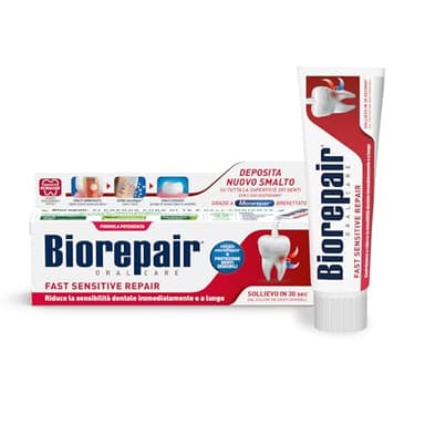 Biorepair, Dentifricio Fast Sensitive Repair, Riduce la Sensibilità Dentale e Dà Sollievo dal Dolore dei Denti Sensibili in 30 Secondi, Protegge e Ripara lo Smalto, Senza Fluoro, 75 ml