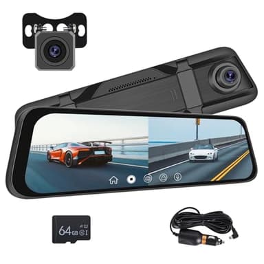 Dash Cam Specchietto Retrovisore, Touchscreen LCD IPS 9,66 Pollici Specchio Retrovisore Auto HDR Anteriore e Posteriore Videocamera 1080P, Visione Notturna, Parcheggio, DVR Registrazione Loop Dashcam