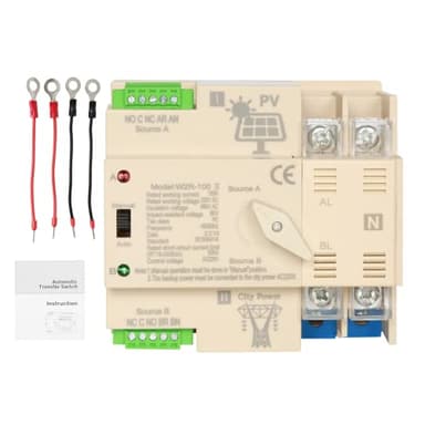 DEWIN Interruttore di Trasferimento Automatico,ATS Fotovoltaico Commutatore Elettronico Interruttore di Trasferimento a Doppia Alimentazione Commutatore Automatico ATS 220V 2P 100A