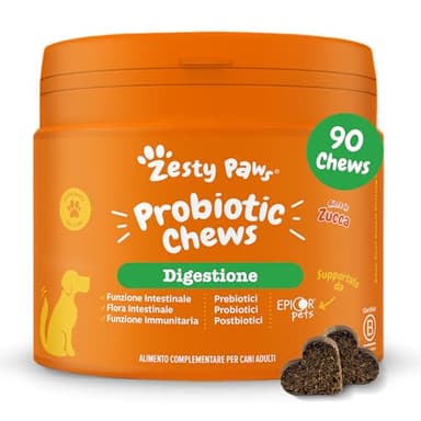 Zesty Paws Probiotici per Cani Chew, Fermenti Lattici Cane, Probiotico Digestivo per Cani - Integratore Alimentare Complementare per Cani Adulti di tutte le Taglie con Prebiotici e Postbiotici