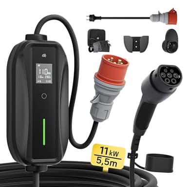 dé Wallbox 11kw [Trifase| 5,5m| 6-16A] Cavo Ricarica Auto Elettrica Tipo 2 con Potenza di Ricarica Regolabile, Stazione Carichino Auto elettrica Mobile Compatibile con Model Y, 500e e Altri EV/PHEV