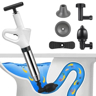 Stura WC,Pompa Stura Scarichi con Barometro,Molto Rispettoso Dell'Ambiente,Sturalavandini a Pressione con Quattro Diverse Ventose Adatto per Scarichi A Pavimento,Servizi Igienici e Tubature Intasate