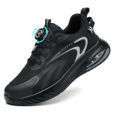 AEKYIWL Scarpe Antinfortunistiche Uomo Donna Scarpe da Lavoro Leggere Traspiranti Comode Scarpe Sicurezza con Lacci Fibbia Girevole Regolazione Rapida Nero, 41 EU