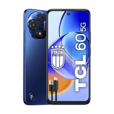 TCL 60 5G, Smartphone 5G, Display NXTVISION 6.8" 120Hz HD+, RAM 16GB, Memoria 256GB, Doppia Fotocamera 50MP con Macro + 5MP UW, Batteria 5200mAh, 18W Fast Charge, Midnight Blue +Cavo USB-C Aggiuntivo