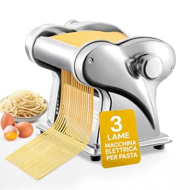 Avilia Macchina per la Pasta Elettrica PM1650 135W- Lame Interscambiabili da 1mm a 4mm per Spaghetti e Tagliatelle - Produce Fino a 4 kg di Pasta all'Ora - Dimensioni 18x26x23cm - Resistente