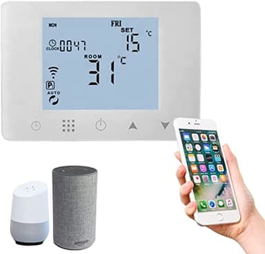 ANFEL Termostato Ambiente Caldaia Wifi Alexa | Cronotermostato Smart Intelligente Touch Screen Da Parete Monta Su Cassetta Incasso 503 Alimentazione 220V Per Riscaldamento Domestico Con Timer