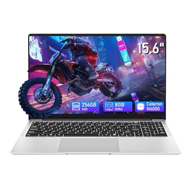 PC Portatile 15,6 Pollici Computer Portatile 8GB RAM & 256GB SSD (Fino a 1 TB), Notebook Celeron N4000 Processore, Schermo 1080P, Wi-Fi 5, Mini HDMI, Webcam, Laptop Apertura 180°, USB 3.0 * 2