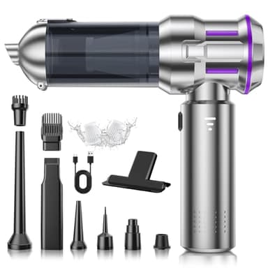 Aspirabriciole Senza Fili, 22000Pa Aspirapolvere Auto 4 in 1 con Scarico Polvere Automatico a un Tocco, Motore Brushless, Aspirazione a 3 Velocità per Casa/Auto/Peli di Animali Aomestici, Argento