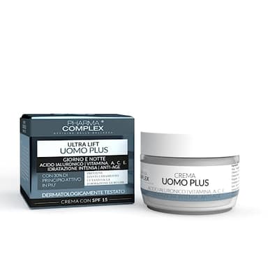 Crema Viso Uomo Acido Ialuronico Vitamina A C E Made In Italy ML 50 Antirughe Antiage Trattamento Giorno Notte Rigenerante Idratante Cosmetici Bellezza Idea Regalo For Man