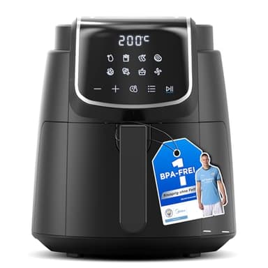 Midea Friggitrice Ad Aria 4L con LED Touchscreen, 35–200 °C Air Fryer, 8 Funzioni di cottura, Lavabile in Lavastoviglie, 41 Ricette, Cuocere, Grigliare, Scongelare, Agitare Allarme, 1500W