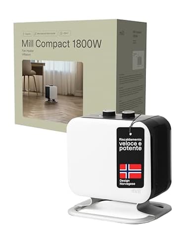 Mill termoventilatore compatto Norvegese PTC CUS1800MECWA, 1800W, riscalda ambienti fino a 37 m², con termostato meccanico integrato e 2 livelli di potenza - Bianco (Bianco, 5-30 m²- Alu-Foot)