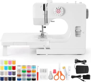 Macchina da cucire meccanica per principianti e principianti, 12 programmi, braccio libero, luce per cucire e piede elettrico con pedale e set da cucito – (ultima versione liscia)