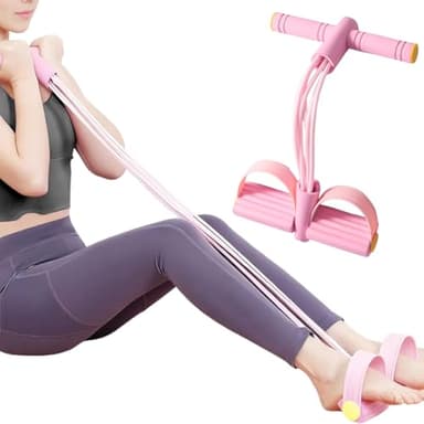 YOFDAL 1 PCS Attrezzo per addominali tutto in uno, elastici per allenamento, attrezzatura per sit-up, corda elastica a 6 tubi, attrezzo multifunzione per esercizi per le gambe (rosa)