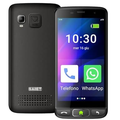 SAIET - Cellulare Smart Senior STS502 - Telefono Per Anziani 4G e Bluetooth -Tasti e Lettere Grandi - Smartphone con Whatsapp e SOS - Nero