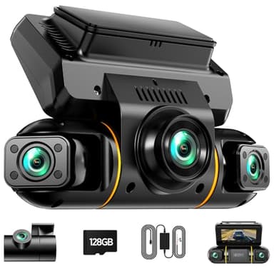 LAMTTO Dash Cam Auto 360 Gradi Dashcam 4 Canali Telecamera per Auto Monitoraggio del Parcheggio IR Visione Notturna Kit di Cablaggio Scheda 128GB Gratuita