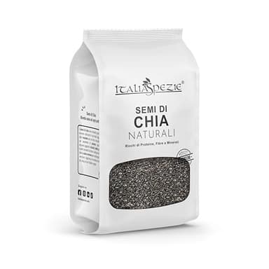 Semi di Chia, 400 g, Crudi, superfood proteici senza additivi, ricchi di proteine e fibre. Ideali per arricchire muesli, insalate e prodotti da forno, Italia Spezie