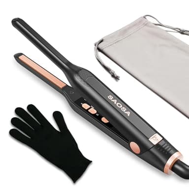 SAOSA Piastra per Capelli Corti a Matita, 0,8 cm Piastra Mini per Capelli con 9 Livelli di Temperatura (90°C-220°C), Doppia Tensione, per Pixie Cut, Frangia, Ricci, Regalo con Astuccio e Guanto