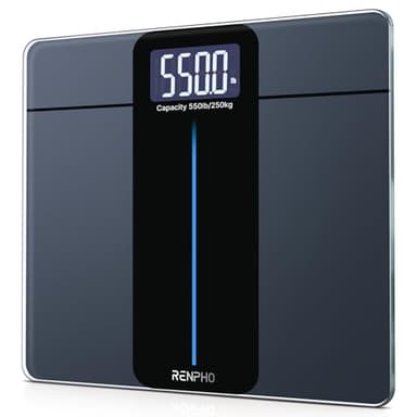 RENPHO Bilancia Pesapersone Digitale, Bilancia di Capacità ultra-grande, Max 250kg, Vetro Temperato da 8 mm, Ampio Display a LED, Massima precisione fino a 50g, 33x30 cm, Core 1 L