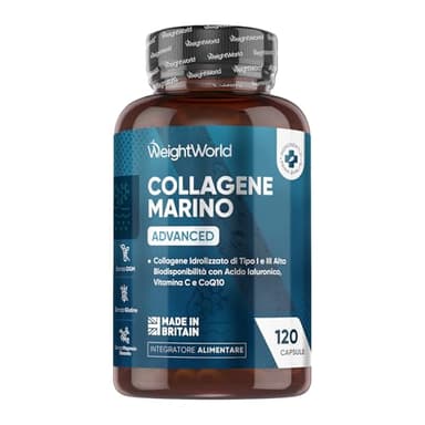 Collagene Marino con Acido Ialuronico in Peptidi Titagen di Collagene Idrolizzato, Tipo I e III, Advanced, con Vitamina C, Coenzima Q10 e Zinco, Senza Magnesio Stearato né Glutine, Collagen da 1200mg