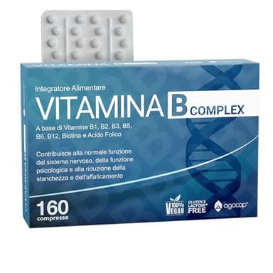 Vitamina B Complex, Vitamina B, Agocap®. Integratore di Vitamina B1, B2, B3, B5, vitamina b6, vitamina b12 e acido folico, Biotina. Integratore stanchezza 160 compresse, Vitamine Gruppo B