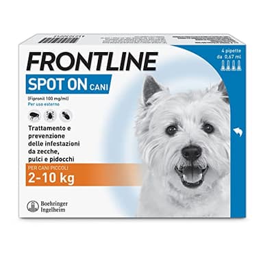 FRONTLINE Spot On, 4 Pipette, Cane Taglia S (2 - 10 Kg), Antiparassitario per Cani e Cuccioli di Lunga Durata, Protegge da Zecche, Pulci e Pidocchi, Antipulci In Confezione da 4 Pipette