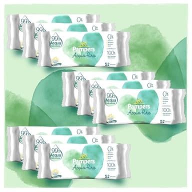 Pampers Acqua Pura Salviette neonato, 468 unità (3 confezioni) - 99% Acqua, 100% Cotone, 0% plastica, alcol e parabeni - Salviettine ideali pelli delicate, umidificate senza profumi aggiunti