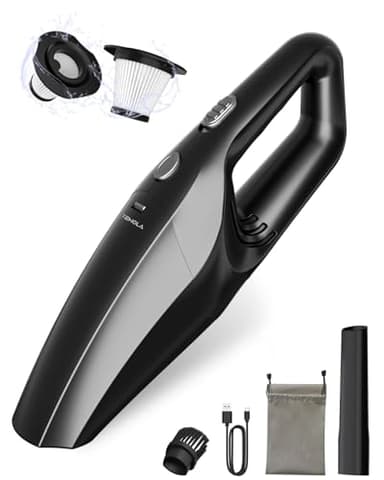 TEMOLA Aspirapolvere Per Auto Ricaricabile Con Filtro HEPA, Portatili Accessori Autos Aspirabriciole Senza Fili Piccolo, Aspiratore Macchina Degli Interni Auto, Mini Aspirapolvere Potente (Black)