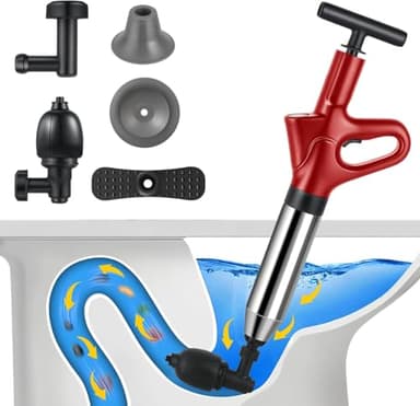 Pompa Stura Scarichi a Pressione, Sturatubi Aria Compressa con Barometro, Sturalavandini a Pressione con Quattro Diverse Ventose per Bagni Servizi Igienici Lavabi