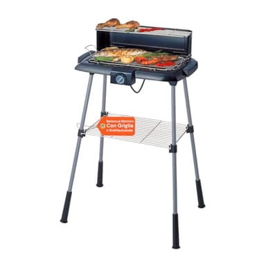 Avilia - Barbecue Elettrico 2200W con Griglia 40x22 cm e Scaldavivande 45x12 cm, Ideale per Grigliate su Balcone o Terrazzo, Senza Fumo, Cottura Uniforme, Compatto e Potente