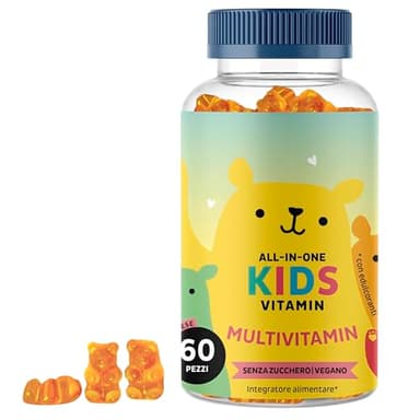 Multivitaminico Bambini +4 - Vitamine Caramelle Gommose Bambini - Difese Immunitarie - Con Vitamina B12, C, D, E e Iodio - 60 pezzi (1 mese) - Senza Zuccheri Aggiunti, Vegano - Bears with Benefits