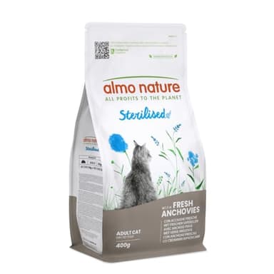 Almo Nature Sterilised - Crocchette Gatto Sterilizzato con Acciughe Fresche - A Basso Contenuto di Magnesio e con Fibre per il Controllo del Peso - Sacco da 400g