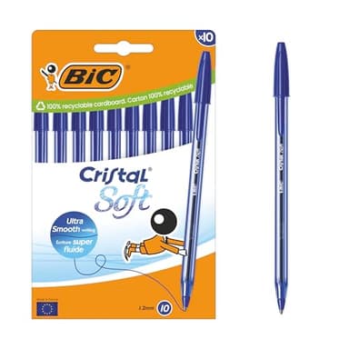 BIC Penne a Sfera Cristal Soft con Punta Media (1,2 mm) e Inchiostro Softline - Blu, Confezione da 10