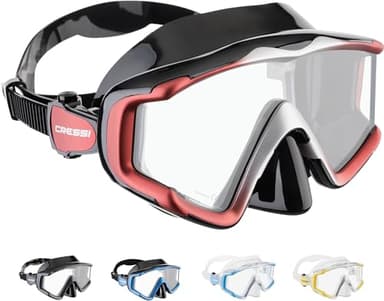 Cressi Liberty Triside Mask - Maschera Panoramica 3 Vetri per Immersioni, Apnea e Snorkeling, Nero/Rosso_Silver, Taglia Unica, Unisex Adulto