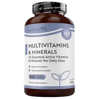 Nutravita Multivitaminico e Minerali - 365 Compresse Vegane (Fornitura di 1 anno) con 26 Vitamine e Minerali Essenziali - Compresse Multivitaminiche per Uomini e Donne - Prodotto nel Regno Unito