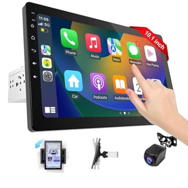 Haudio Autoradio 1 DIN Bluetooth con CarPlay & Android Auto,10.1 pollici girevole Touchscreen Lettore,con fotocamera di backup 1080P,Mirror Link,Bluetooth,AUX,FM/AM Radio