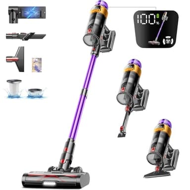 Aspirapolvere Senza Fili,45000 Pa/550W Scopa Elettrica Senza Fili 70Mins Autonomia, Schermo OLED Animato + Anti-Avvolgimento, Ricarica a Parete 1,8L,Aspirapolvere per Pavimenti/Tappeti/Peli Animali